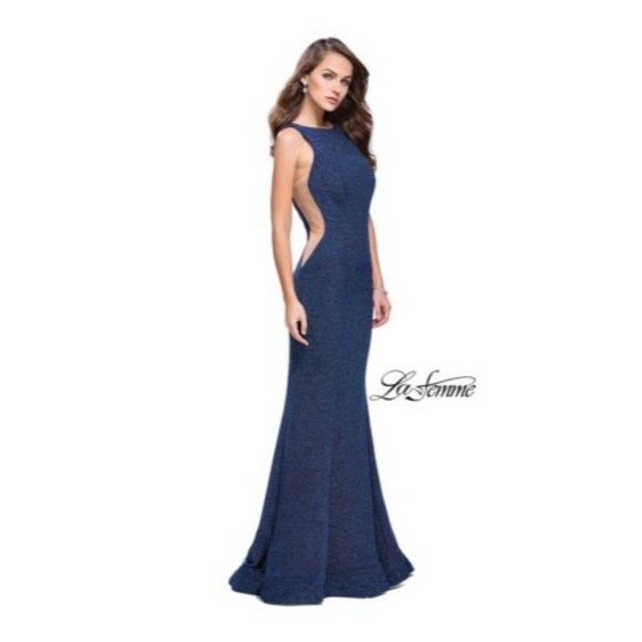 La Femme Glittery Long Sleeveless Open Back Gown Size 2